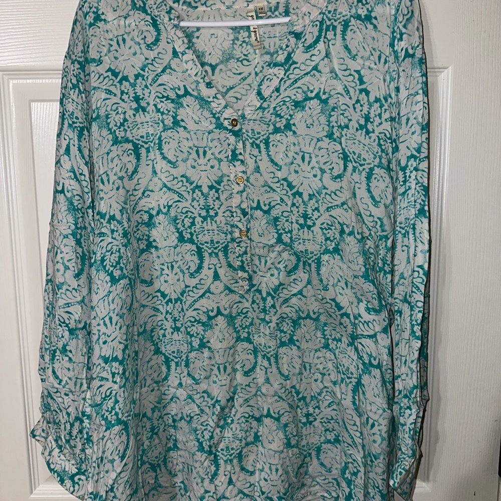 Grand & Greene Turquoise Floral Blouse